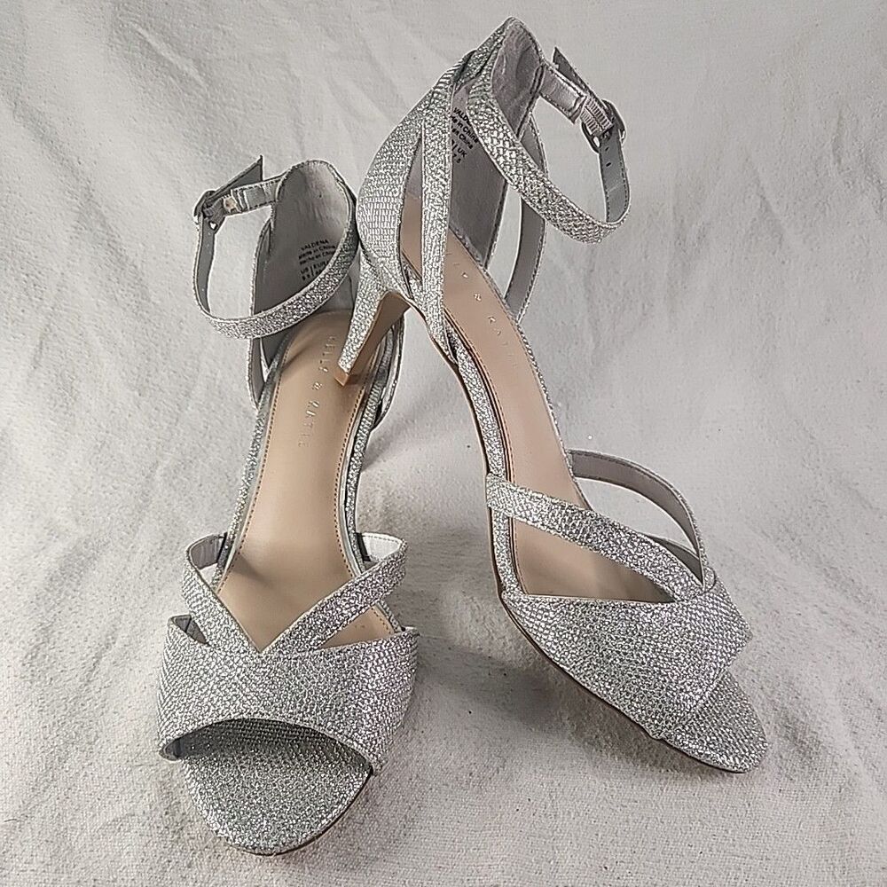 Shoes Kelly & Katie Valdena Silver Sparkle Dress Heels Size 9.5 Formal Party